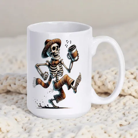 Bone China Coffee Mug Modern Double Sided Sugar Skull Catrina Print Tea Cup For Day Of The Dead Halloween Party Gift Office Home