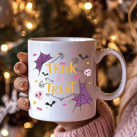 Halloween Cute Cartoon Bone China Ceramic Mug Color Blocking Handle Creative Coffee Cup For Home Office Holiday Party Tableware Gift