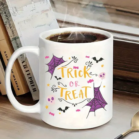 Halloween Cute Cartoon Bone China Ceramic Mug Color Blocking Handle Creative Coffee Cup For Home Office Holiday Party Tableware Gift