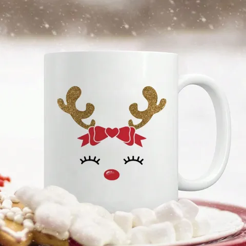 Süßer Weihnachts Rentier Knochenporzellan Becher Mit Geschenkbox Gold Glitzer Akzent Hitzebeständiger Keramik Kaffee Tee Becher