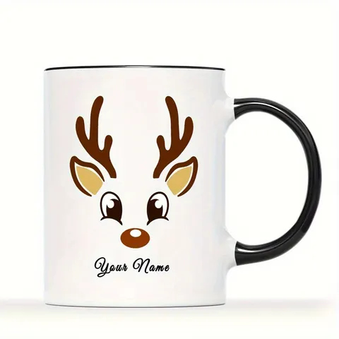 Mug à Café Moderne en Porcellana Cendre d'Os Renne de Noël Résistant à la Chaleur Cylindrique Dessin Animé Lunettes Graphique Tasse à Thé Lait Eau Cadeaux de Vacances Bureau Maison Vaisselle
