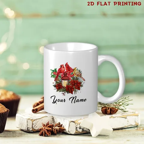 Elegant Christmas Ceramic Coffee Mug Red Cardinal And Botanical Floral Print Design Microwave Safe Holiday Office Travel Water Cup Tea Mug Home Table Decoration Gift