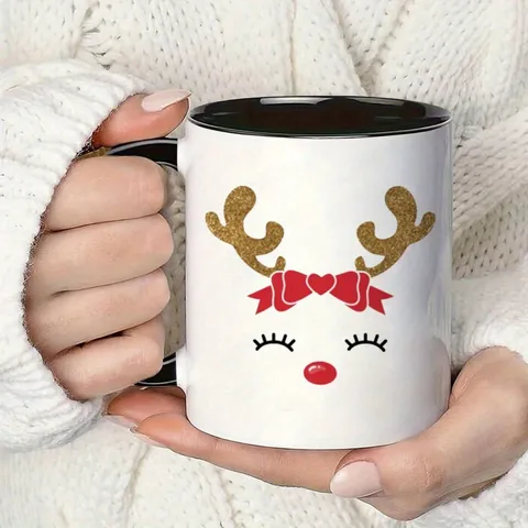 Süßer Weihnachts Rentier Knochenporzellan Becher Mit Geschenkbox Gold Glitzer Akzent Hitzebeständiger Keramik Kaffee Tee Becher
