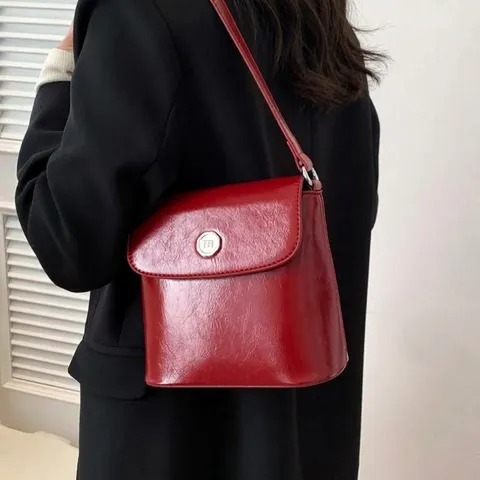 Dames Vintage Glanzend PU Leer Schoudertas Flipover Deksel Metalen Gesp Handtas Voor Bruiloft Feest Avond Kleine Vierkante Tas
