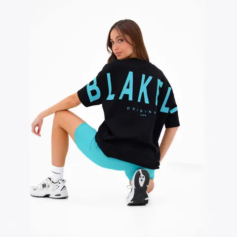 Maglietta Casual Oversized Stampa Lettere Manica Corta Misto Cotone Donna Streetwear Girocollo Top