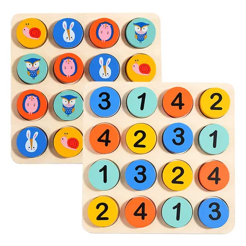Wooden Sudoku Game Board Children Educational Toy Logic Thinking Math Enlightenment Toy With Animal Number Pieces Gift Box