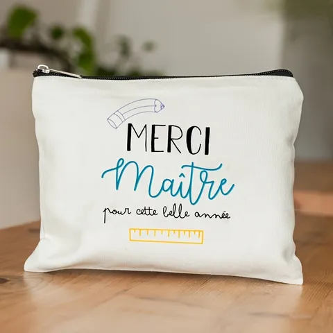 Französisch Merci Maitre Bedruckt Polyester Aufbewahrungstasche Kosmetiktasche Mäppchen Abschluss Lehrer Danke Geschenk Reißverschluss Quadratisch Klein Organizer Tasche