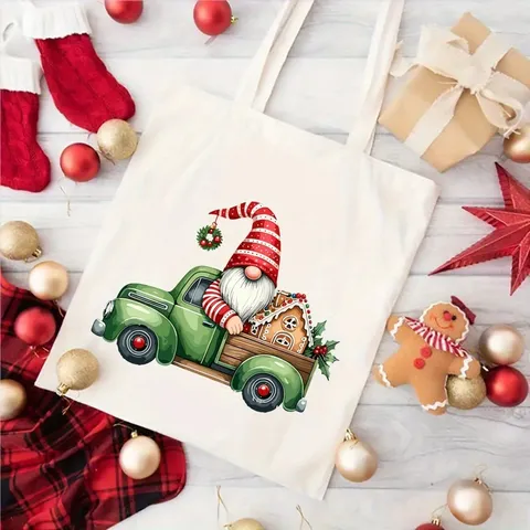 Vintage Segeltuch Tragetasche Bedruckt Weihnachten Geschenk Wiederverwendbare Einkaufstasche Feiertag Aufbewahrungstasche Für Tägliche Feste
