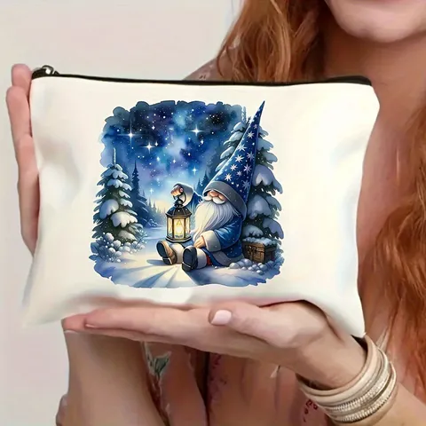 Leinwand Kosmetiktasche Tragbare Make-up Tasche Reise Kulturbeutel Süße Cartoon Blumen Drucken Reißverschluss Aufbewahrungstasche Für Frauen