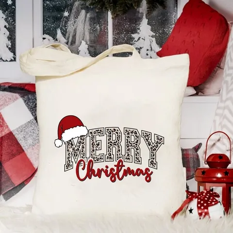 Vintage Segeltuch Tragetasche Bedruckt Weihnachten Geschenk Wiederverwendbare Einkaufstasche Feiertag Aufbewahrungstasche Für Tägliche Feste