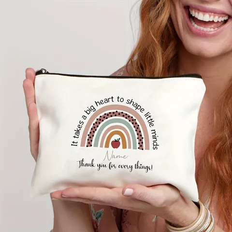 Urban Minimalist Polyester Cosmetic Bag Printed Teacher Appreciation Day Gift Toiletry Pouch Travel Zipper Wash Organizer For Women