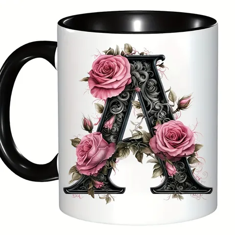 Tasse à Café en Porcellane de Cendres d'Os Moderne Minimaliste Avec Poignée Impression Florale Lettre Baroque Vintage Tasse à Eau en Céramique pour Bureau Maison Cadeau