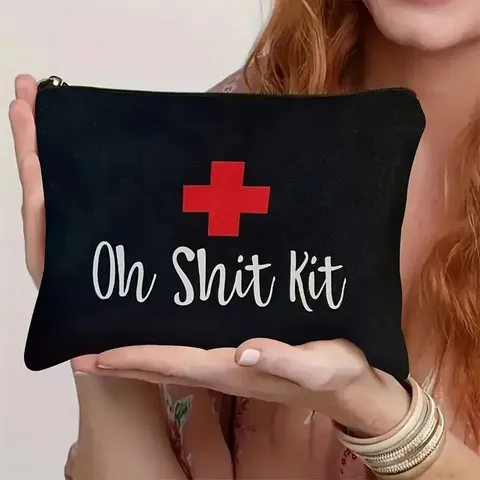 Medikamententasche Polyester Kosmetiktasche Für Damen Pillen Aufbewahrungsbeutel Mit Reißverschluss Lustig Oh Shit Kit Bedruckte Kulturbeutel Reise Organizer Tasche