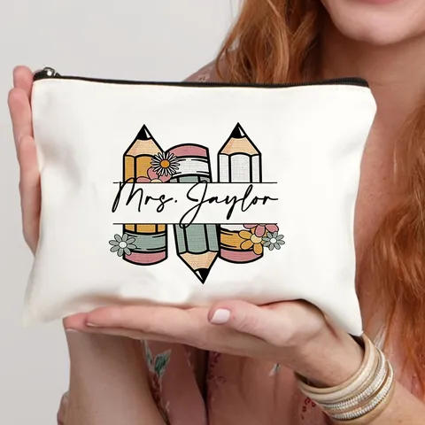 Urban Minimalistisch Polyester Reißverschluss Aufbewahrungstasche Für Lehrer Schule Schreibwaren Mäppchen Blumen Buchstaben Druck Kosmetiktasche