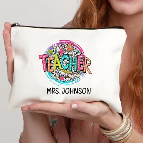 Urban Minimalistisch Polyester Reißverschluss Aufbewahrungstasche Für Lehrer Schule Schreibwaren Mäppchen Blumen Buchstaben Druck Kosmetiktasche