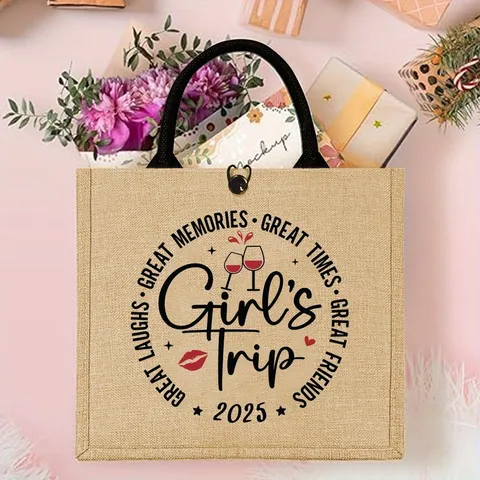 Retro Linen Tote Bag For Women Vintage Printed Large Capacity Handbag Travel Casual Top Handle Woven Fabric Eco Shopping Bag