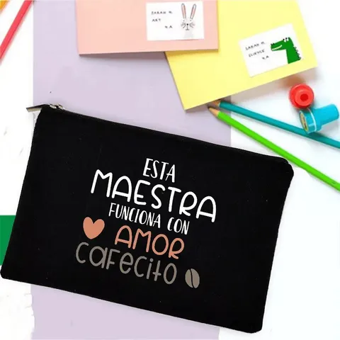 Spanisch Lehrertag Geschenk Kosmetiktasche Regenbogen Druck Polyester Mäppchen Reise Make-up Tasche Schule Schreibwaren Aufbewahrungstasche
