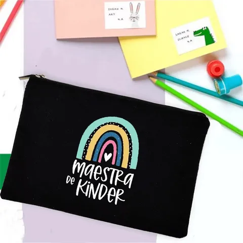 Spanisch Lehrertag Geschenk Kosmetiktasche Regenbogen Druck Polyester Mäppchen Reise Make-up Tasche Schule Schreibwaren Aufbewahrungstasche