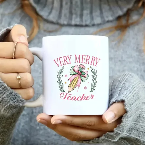 Modern Knochenporzellan Lehrertag Kaffeebecher Weiß Sublimation Tasse Kranz Schleife Muster Hitzebeständig Büro Trinkgeschirr Geschenk