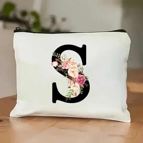 Floral Alphabet Bedruckt Polyester Kosmetiktasche Reißverschluss Kulturbeutel Reiseorganisator Schule Federmäppchen Für Lehrertag Damen