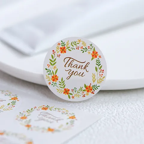 Autocollants Thank You Ronds En Couronne Étiquettes de Scellage D'Emballage de Cuisson Florale Autocollants de Décoration de Boîte Cadeau Pour Boulangerie Maison