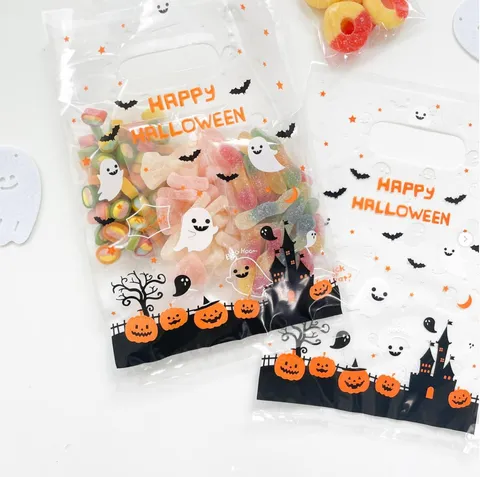 Halloween Cartoon Pumpkin Ghost Plastic Gift Bag Frosted Clear Die-Cut Handle Goodie Bag For Kids Treat Holiday Party Supplies
