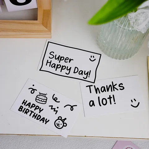 Biglietti di Auguri Minimalisti Bianco Nero Rosa Stile Ins Happy Birthday Grazie Regalo Mazzo di Fiori Cartoncino Messaggio Nota Etichetta per Benedizione Festività Celebrazione