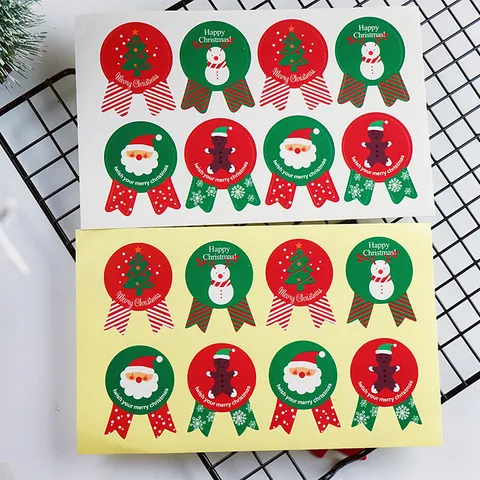 Christmas Cartoon Santa Claus Snowman Sealing Stickers Festive Holiday Cookie Bag Cake Box Packing Decorative Label PVC Adhesive Gift Decoration Stickers