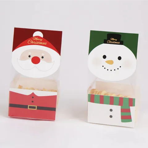 Kerstmis Koekjes Brood Verpakkingszakken Schattige Kerstman Sneeuwpop Plastic Toast Traktatie Zakken Met Papier Bodem Kaart Voor Bakkerij Feest Cadeau
