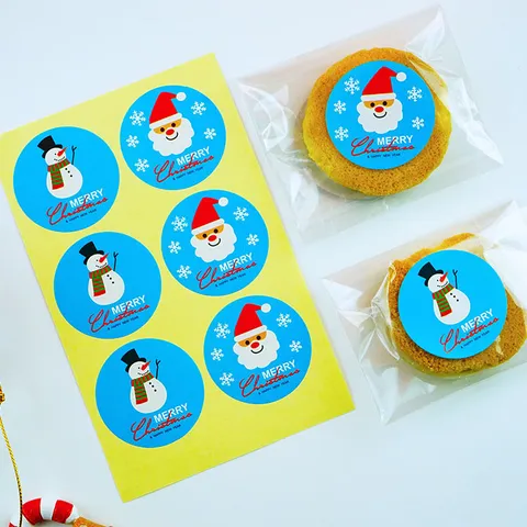 Bleu Noël Père Noël Bonhomme De Neige Étiquettes Adhésives Dessin Animé Rond Décoratif Autocollants Pour Boulangerie Boîte Cadeau Enveloppe Autocollant De Scellage