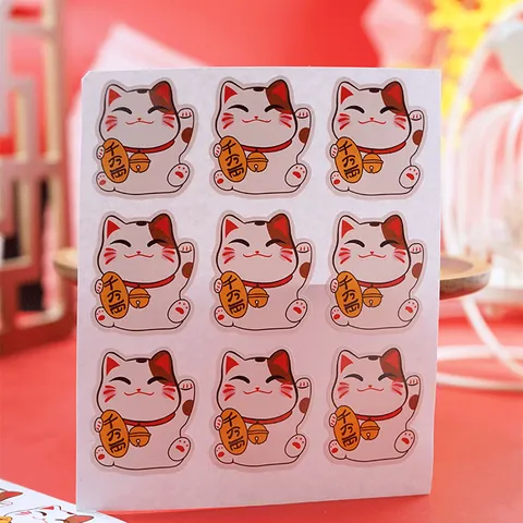 Traditionelle Japanische Glückskatze Beschichtetes Papier Versiegelungsaufkleber Cartoon Goldmünze Bedruckt Verpackung Geschenkbox Etiketten Für Bäckerei Kekse Dessert Verpackung Handwerk Dekoration