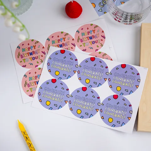 Creative Round Art Paper Stickers Happy Birthday Congrats Envelope Sealing Stickers Decorative Label For Scrapbook Gift Packing Journal