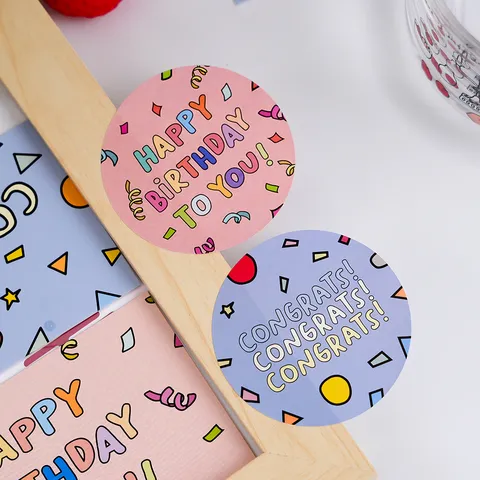 Creative Round Art Paper Stickers Happy Birthday Congrats Envelope Sealing Stickers Decorative Label For Scrapbook Gift Packing Journal