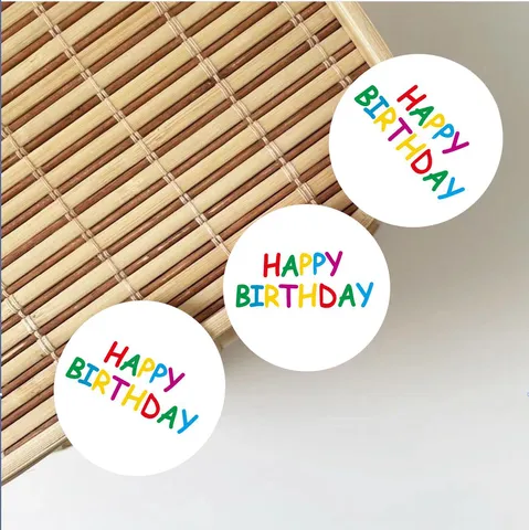 Hand-Drawn Happy Birthday Self-Adhesive Stickers Round Coated Paper Seals For Gift Packaging Party Envelope Decoration Labels