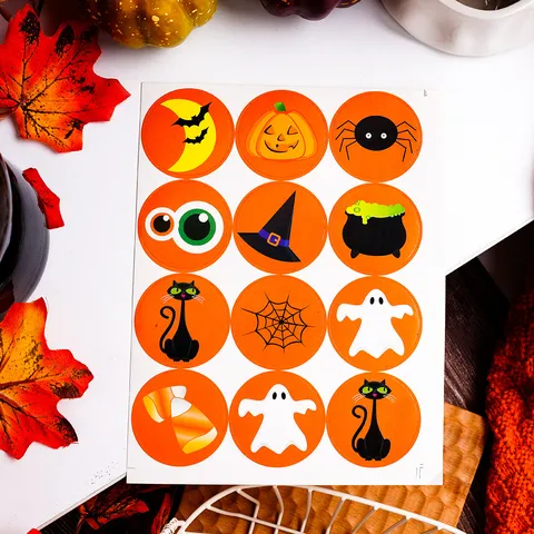 Adesivi di Sigillatura Rotondi di Halloween Fantasma Zucca Cappello da Strega Modello Etichette Autoadesive per Sacchetti di Caramelle Festa