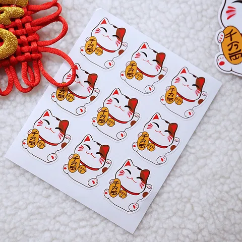 Traditionelle Japanische Glückskatze Beschichtetes Papier Versiegelungsaufkleber Cartoon Goldmünze Bedruckt Verpackung Geschenkbox Etiketten Für Bäckerei Kekse Dessert Verpackung Handwerk Dekoration