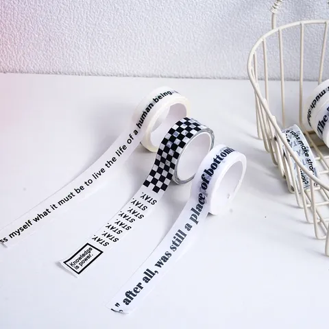 Minimalistische Koreaanse Stijl Zwart Wit Skaakbord Smiley Gezicht Washi Tape Engelse Letters Scrapbooking Dagboek Decoratieve Plakband Papier