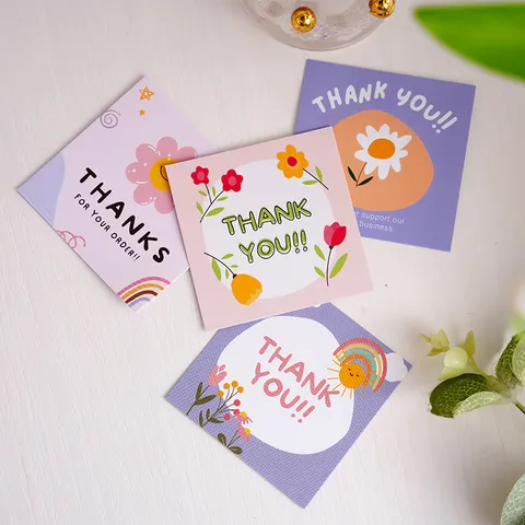 Fresh Art Paper Cartoon Flower Pattern Message Cards Printed Rainbow Thank You Greeting Cards For Flower Decor Wedding Gift Accessories