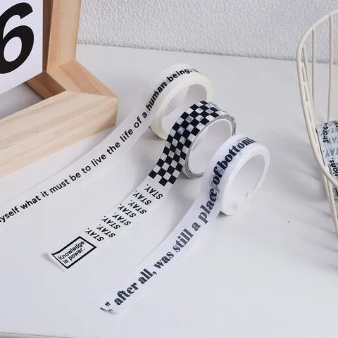 Minimalistische Koreaanse Stijl Zwart Wit Skaakbord Smiley Gezicht Washi Tape Engelse Letters Scrapbooking Dagboek Decoratieve Plakband Papier