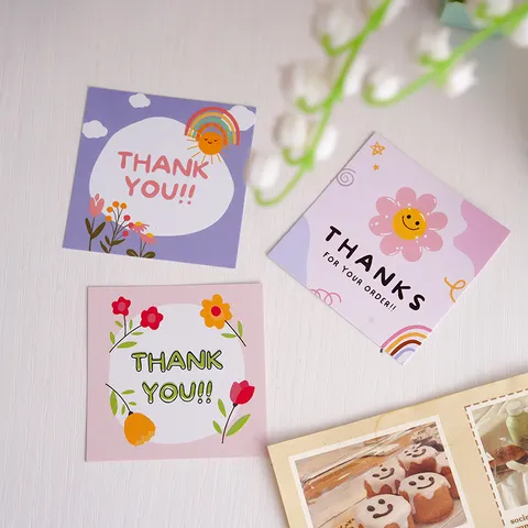 Fresh Art Paper Cartoon Flower Pattern Message Cards Printed Rainbow Thank You Greeting Cards For Flower Decor Wedding Gift Accessories