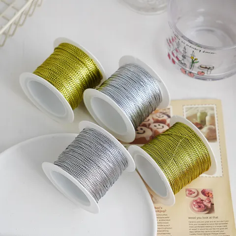 Polyester Metallglanz Faden Kordeln Glänzendes Gold Silber Lametta Seil Für DIY Handwerk Anhänger Band Geschenk Verpackung Bastelzubehör