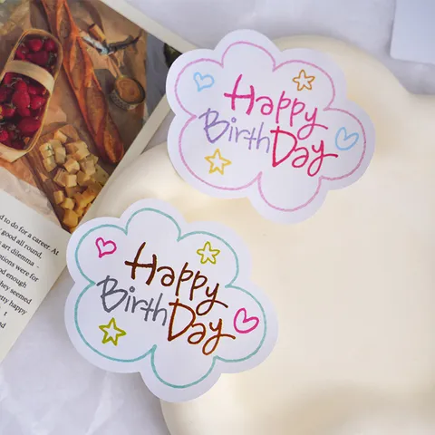 Pegatinas Adhesivas de Forma de Nube Happy Birthday Lindo Dibujado a Mano Estrella Corazón Etiquetas de Sellado para Caja de Regalo Decoración DIY