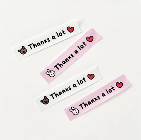 Cute Cartoon Bear Rabbit Decorative Adhesive Stickers Pink White Strip Paper Gift Wrapping Labels For Scrapbooking Journaling