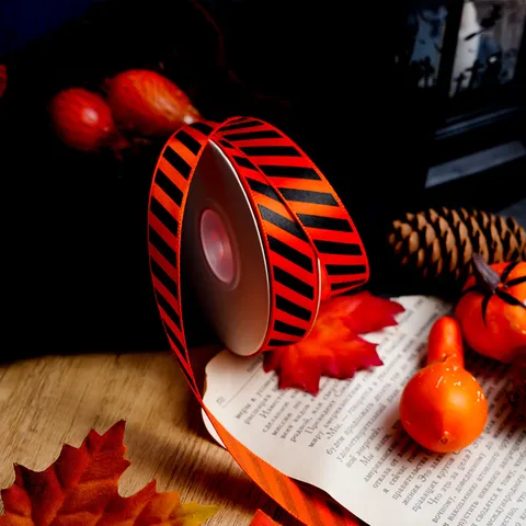 Halloween Orange And Black Chevron Printed Gift Packaging Ribbon Roll For DIY Holiday Presents Wrapping Craft Decorations