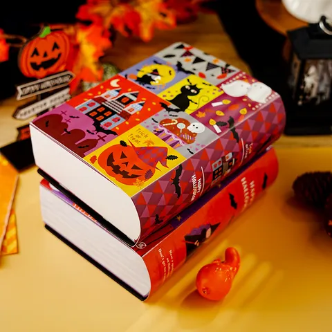 Halloween Book Shaped Gift Packaging Box Flip Top Paper Box Cartoon Pumpkin Ghost Castle Theme Festive Cookie Container Decorative Storage Box