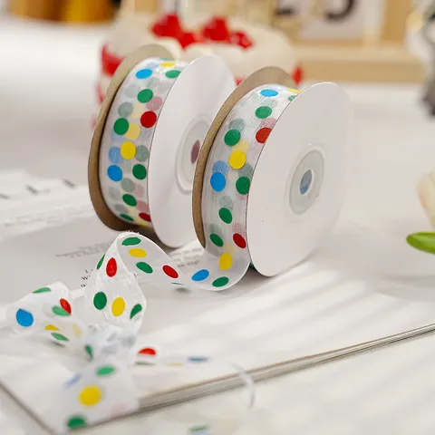 Fresh Organza Ribbon Colorful Polka Dot Sheer Ribbon For Flower Wrapping Birthday Gift Packaging Party Wedding Decor