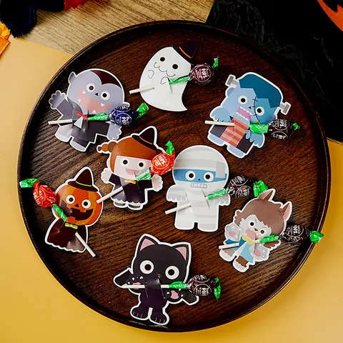 Cartoline di Carta Decorative per Supporto Lecca-lecca di Halloween Bambini Carino Cartone Animato Zucca Fantasma per Festa
