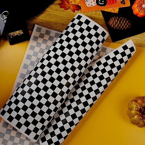 Modern Minimalist Schwarz Schachbrettmuster Backpapier Bedruckt Wachspapier Lebensmittel Verpackung Blätter Für Bäckerei Süßigkeiten Brot Halloween Party Bedarf