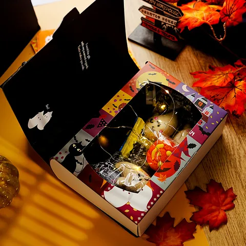 Halloween Book Shaped Gift Packaging Box Flip Top Paper Box Cartoon Pumpkin Ghost Castle Theme Festive Cookie Container Decorative Storage Box
