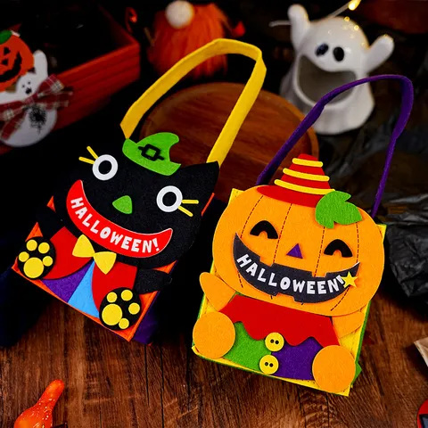 Halloween Cartoon Felt Gift Bag Cute Pumpkin Cat Candy Bucket For Kids Party Ornaments